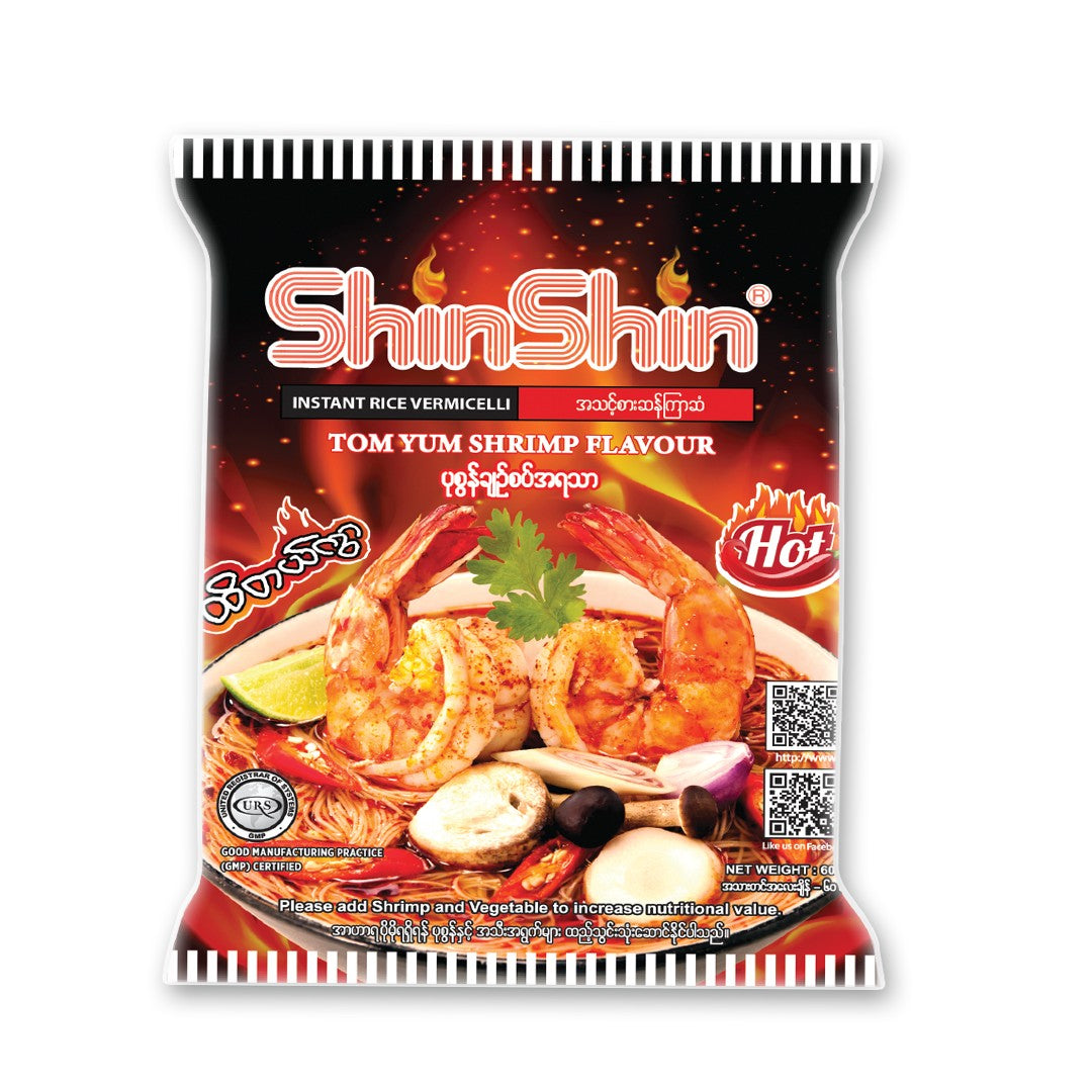 5008 Instant Rice Vermicelli (Tom Yum Flavor)(60g) ရှင်းရှင်း အသင့်စား ဆန်ကြာဇံ ပုဇွန်ချဉ်စပ် အရသာ (10 ထုတ်တွဲ)