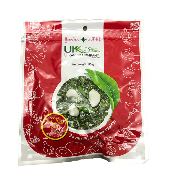 1009 Tea Leaf (Laphet) Spicy - U Kar Ka (80g) 10pieces/case ဦးကာက ဇယန်း ချဉ်စပ်လက်ဖက် (Spicy)