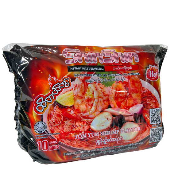 5008 Instant Rice Vermicelli (Tom Yum Flavor) - Shin Shin (60g x 10s x 18) 18 bags/case ရှင်းရှင်း အသင့်စား ဆန်ကြာဇံ ပုဇွန်ချဉ်စပ် အရသာ (10 ထုတ်တွဲ)